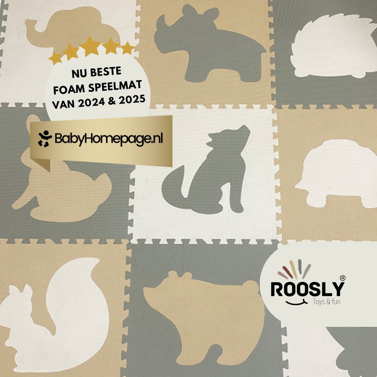 Roosly Speelmat Baby - Speelkleed Baby - babygym - kruipmat - playmat - Foam vloerpuzzel 180 x 180 cm - Inclusief Opbergtas - speelgoed - Veilig & Zacht - Pastel beige & groen thumbnail 7