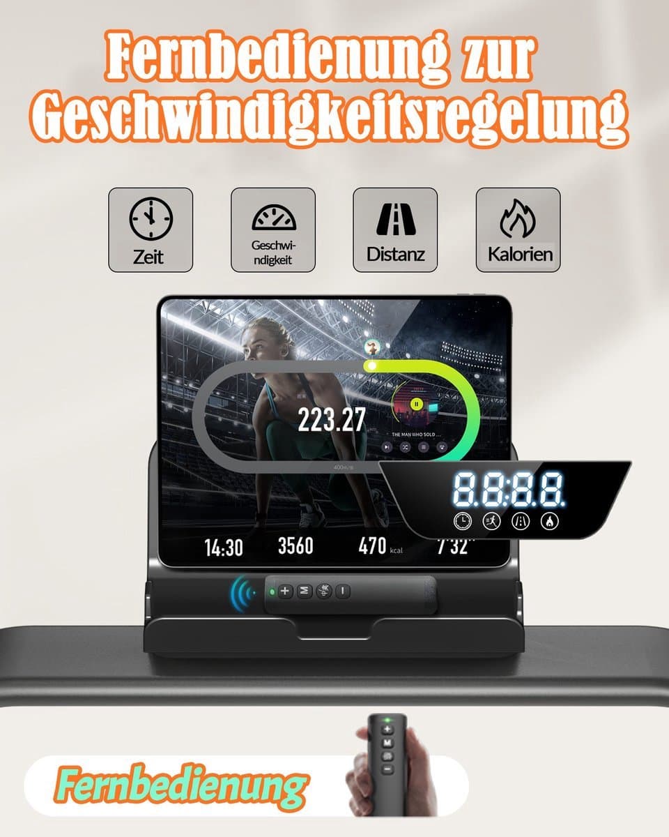 6-in-1 opvouwbare loopband met een stille motor. De loopband beschikt over een instelbare helling tot 15%, een verend loopvlak en ondersteunt een maximaal gewicht van 136 kg thumbnail 5