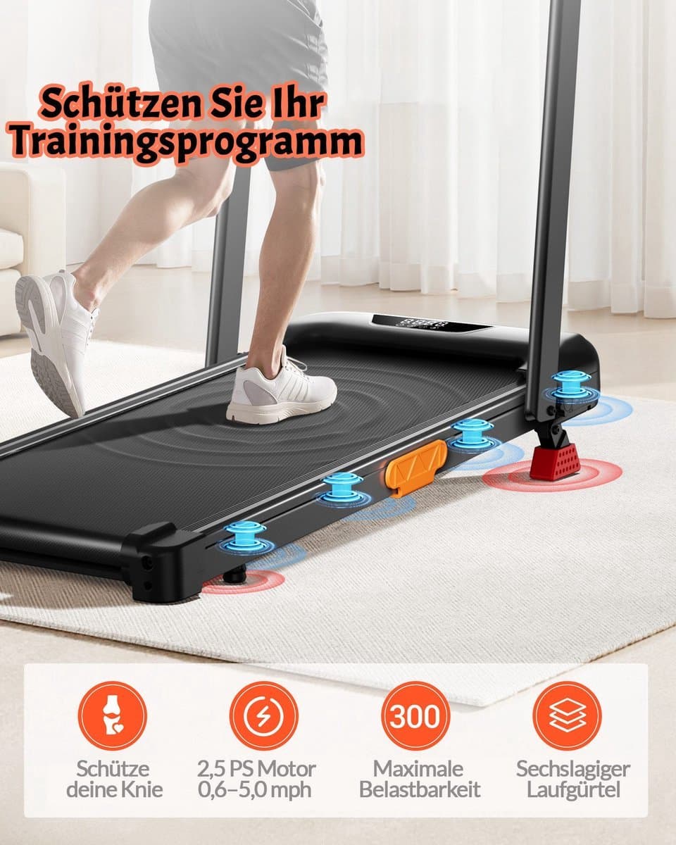 6-in-1 opvouwbare loopband met een stille motor. De loopband beschikt over een instelbare helling tot 15%, een verend loopvlak en ondersteunt een maximaal gewicht van 136 kg thumbnail 2