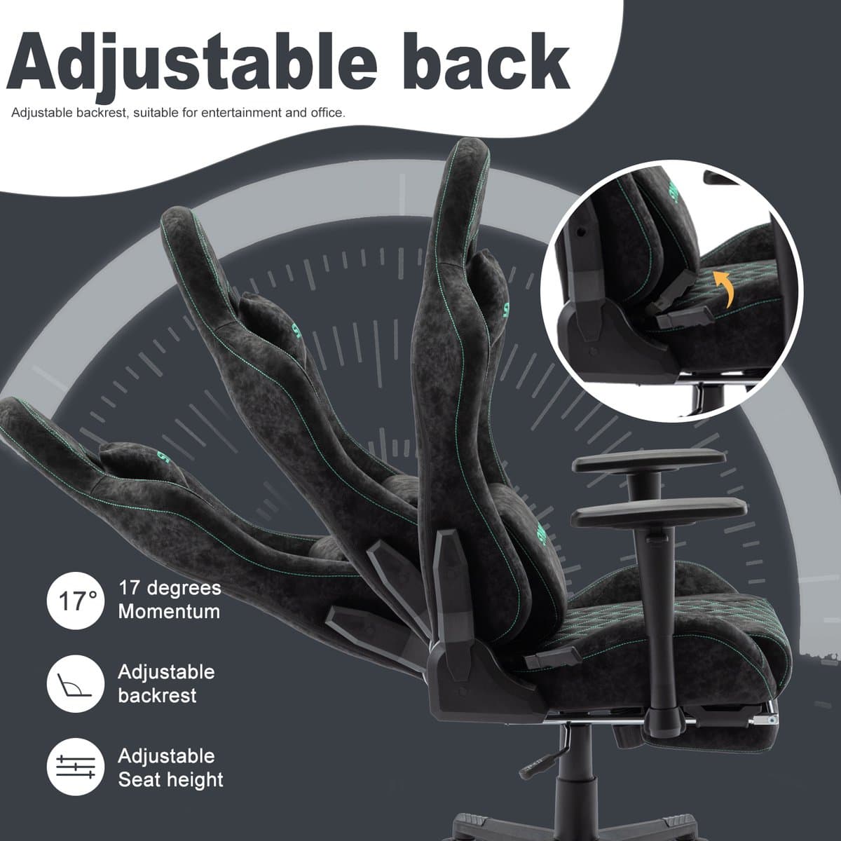 Symino PU lederen Verstelbare Ergonomische Gamestoel met Voetsteun-Gaming Stoel - Bureaustoel Gaming chair - Game Stoel - Tot 200kg - Zwart thumbnail 5