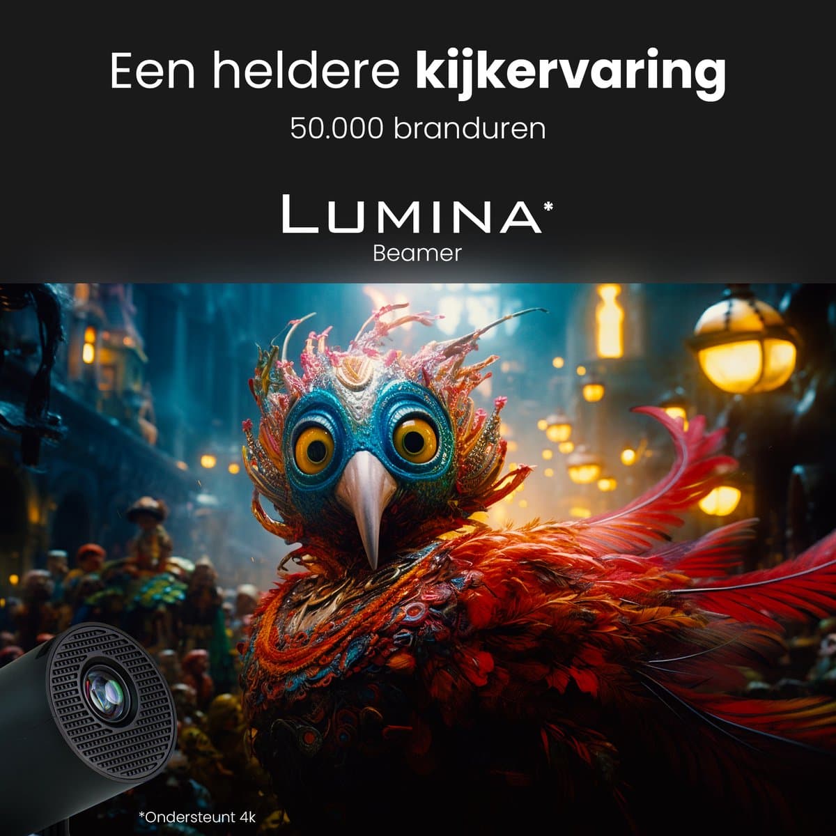 Lumina® Pro Mini Beamer 2026 – Android 14 Smart Projector met Google Playstore – Thuisbioscoop – Voor iOS & Android – WiFi 6 & Bluetooth 5.4 – Zwart thumbnail 5