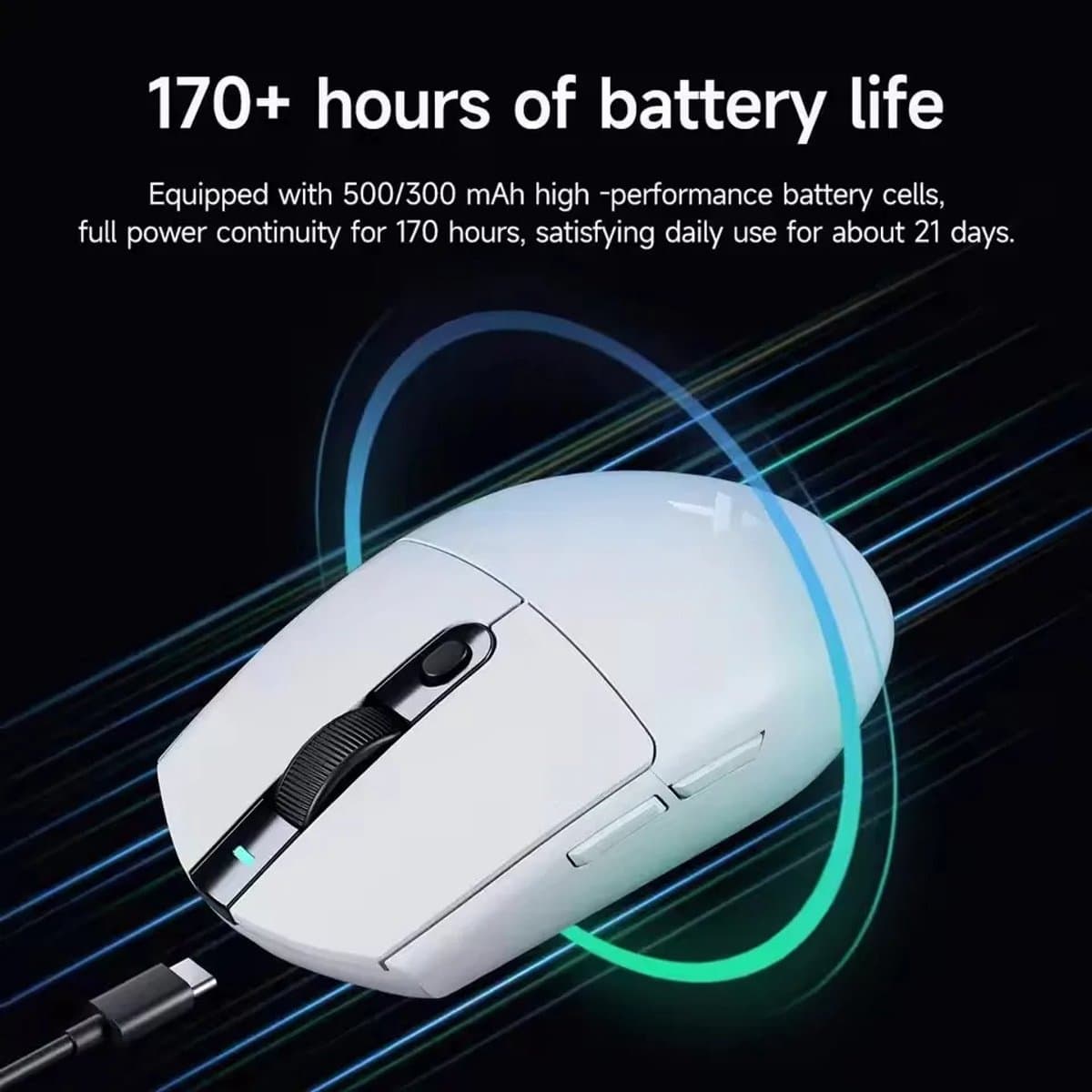 MCHOSE G3 V2 - Gaming Muis - PAW 3311 Sensor - TTC Silver Switch - 1K Bedraad + 1K Draadloos - 3 Modi - 800mAh - Wit thumbnail 4