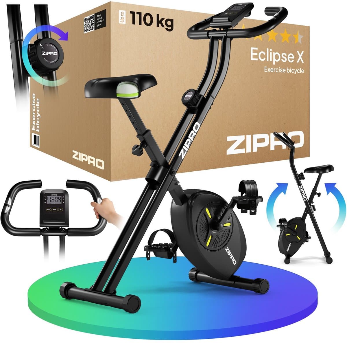 ZIPRO ECLIPSE X - Opvouwbare Hometrainer - X-Bike - 110kg Belasting - Bluetooth App - Fitness Fiets thumbnail 2
