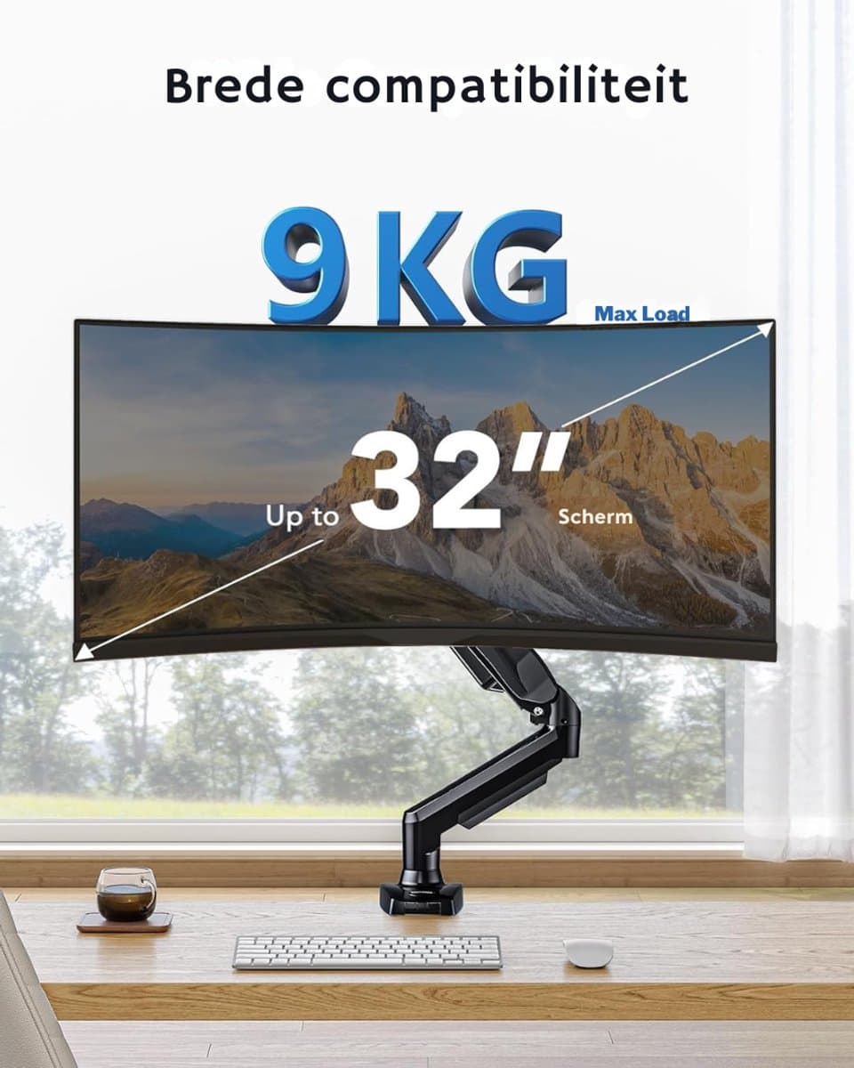 Goodivery® - Monitor Arm 1 Scherm - Voor Schermen Van 13 Tot 32 Inch - Enkele Monitorarmstandaard Met Een Draagvermogen Van 2 Tot 9 KG - In Hoogte Verstelbaar - Kantelbaar - Draaibaar En Roterend thumbnail 2