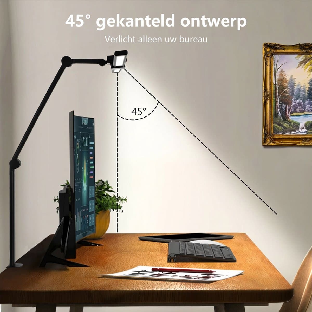 MUPOO Bureaulamp met Klem - 74 cm - LED Leeslamp Dimbaar - Daglichtlamp - 5 Kleuren licht - Moderne Tafellamp voor Monitor Studio - 24W - met Timer en Geheugenfunctie - Flexibel - Zwart thumbnail 5
