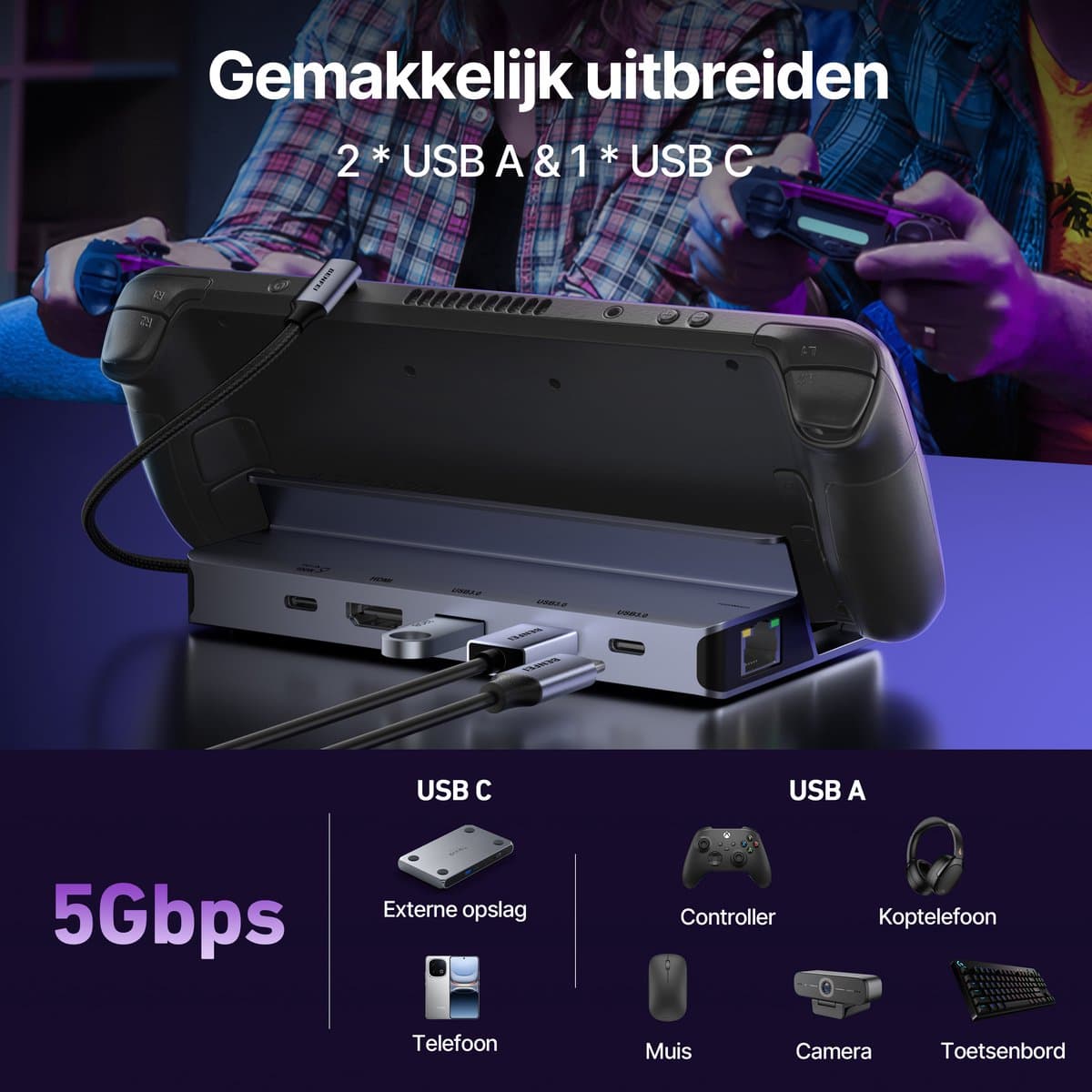 Benfei 6in1 Hub met 4K 60Hz en gigabit ethernet thumbnail 3