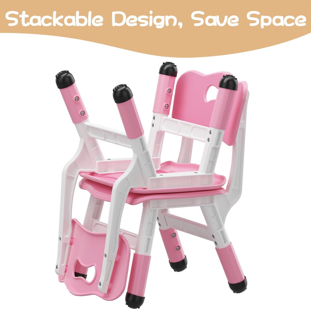 Kinderstoel Set van 2 met hoogte verstelbare stoel, Plastic peuterstoelen voor kinderen jongens meisjes, Kinderen Hangmat stoel, Booster stoelen voor peuters, Roze thumbnail 4