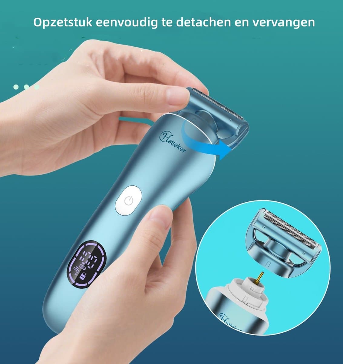 Hatteker 3-in-1 Ladyshave voor Vrouwen – Dames Scheerapparaat – Epileerapparaat – Trimmer voor Benen, Bikinilijn en Oksels – Epilator – Waterdicht IPX7 – Blau thumbnail 3