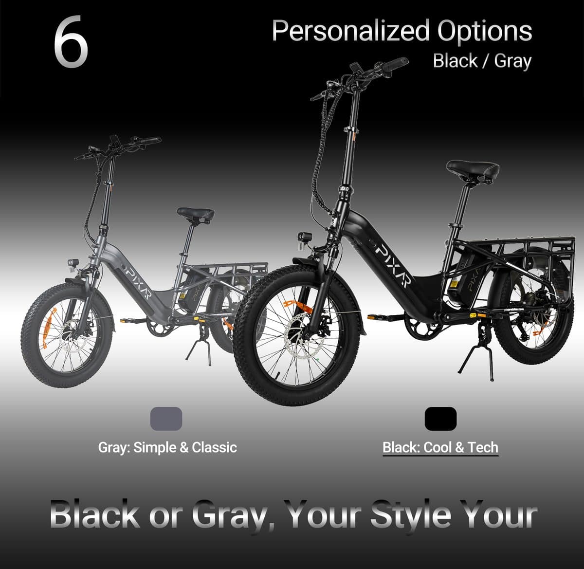 Pixar Plus7 Elektrische Fiets - 250 W Motor - 48V20,4Ah Accu- 20*3″ Dikke Banden - 90 km Maximaal Bereik - Shimano 7-versnellingen - Zwart thumbnail 5