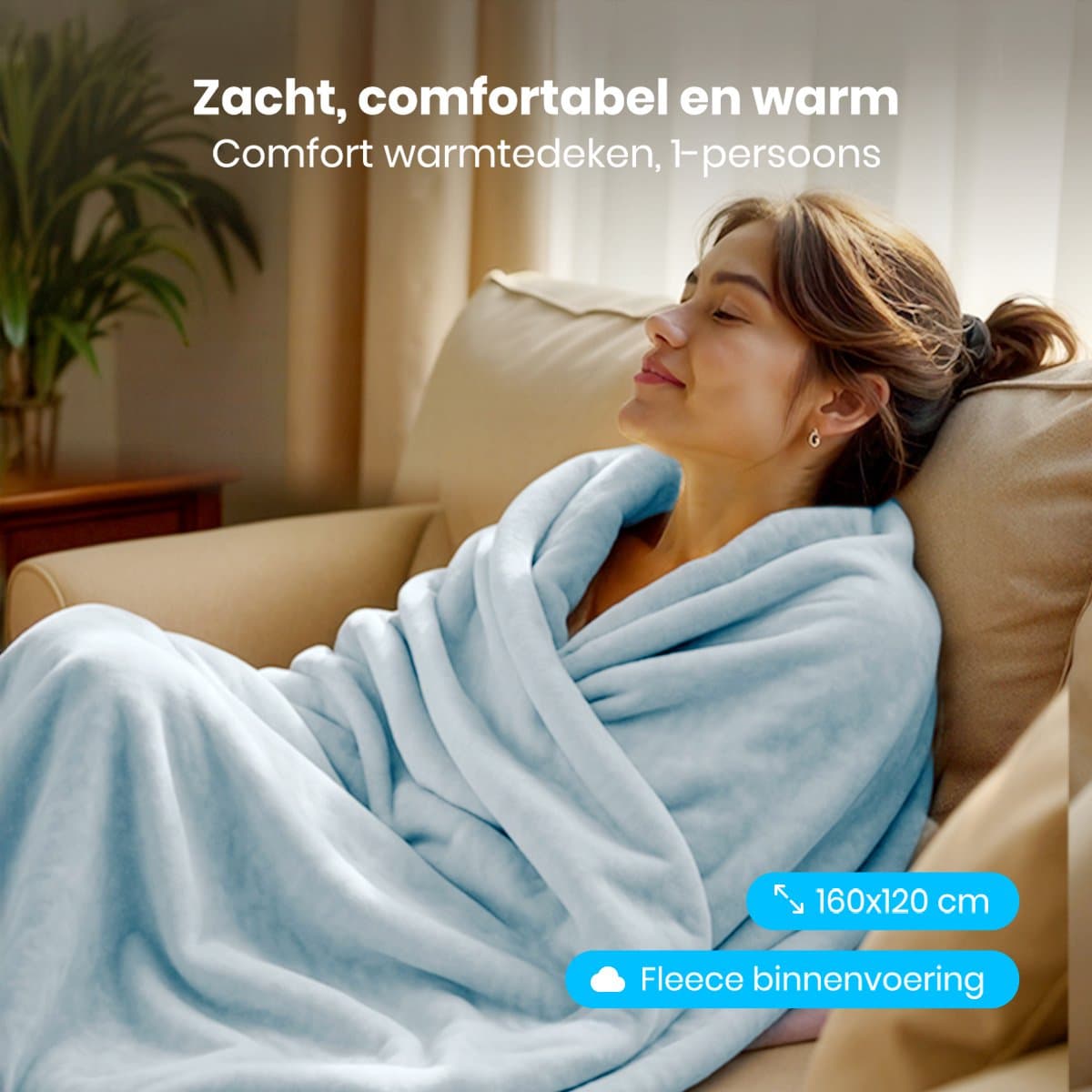 Auronic Elektrische Deken - 160 x 120 cm - 1 Persoons Warmtedeken - 3 Warmtestanden met Timer - Verwarmingsdeken - Lichtblauw thumbnail 2