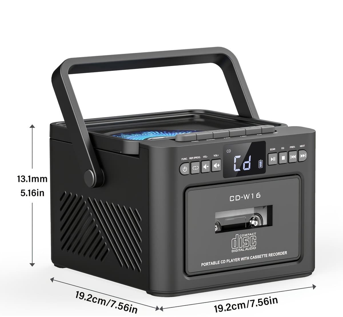Draagbare CD-Cassette Speler - Retro Stijl - Boombox met 5000mAh Accu - Dubbele Stereo Luidsprekers - FM Radio - Met Afstandsbediening - USB/TF Kaart/AUX - Cassette Recorder - Voor Thuis, Reizen, Buiten, Huisentertainment thumbnail 2