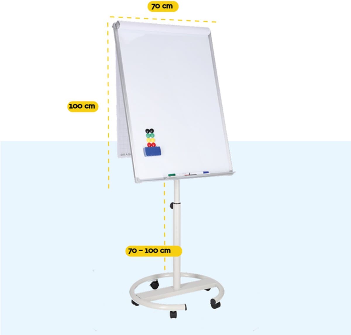 BRASQ Flipover Verrijdbaar Deluxe - 70x100 cm - Verstelbaar Whiteboard - Inclusief 25 vellen papier en accessoires - met Uitschuifbare Armen - Magnetisch bord met Haken - Magneetbord- Wit thumbnail 8