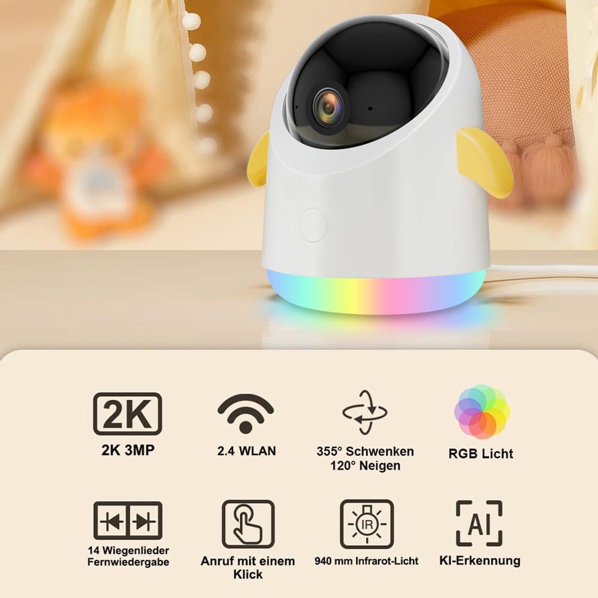 Wifi Baby Monitor - Babyfoon Met Camera 2K 3MPx - Babyfoon met 5 inch scherm - Splitscreen - Full HD Resolutie - Slaapliedjes - Temperatuur - Alexa & Google - Terugspreekfunctie - Video & Audio thumbnail 8