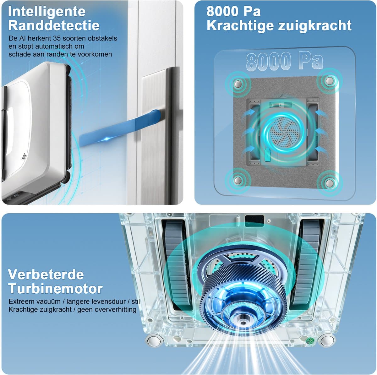 Grenintol Robot Ramenwasser - Ruitenreiniger - Ramenwasser - Robot Ramenreiniger - Window Cleaner - Streeploos Schoonmaken - Met Valbeveiliging - Bedienbaar met Afstandsbediening - 3 Reinigingsmodi Voor Hoge Ramen - Spiegels - Marmer - INSE thumbnail 3