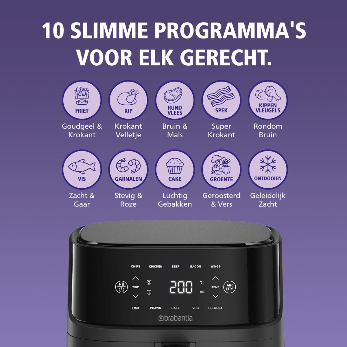 Brabantia Airfryer XXL - 5.7 liter - Digitaal Touchscreen - 10 Kookprogramma's - Tot 5 Personen - PFAS-Vrij - 80ºC tot 200ºC - 1700 Watt - BBEK1136 thumbnail 3