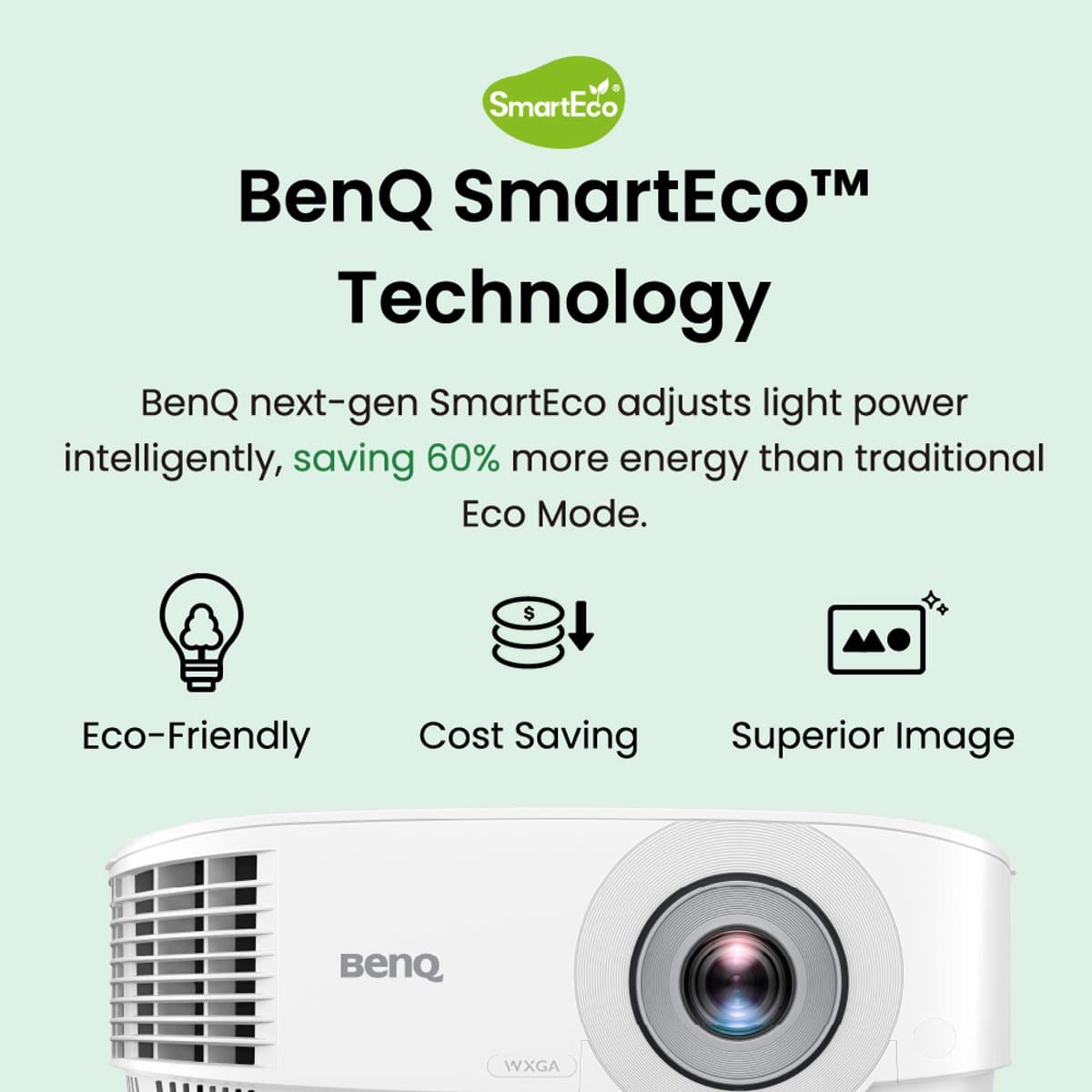 BenQ Beamer MW560C - Projector - 4000 ANSI lumen - DLP WXGA 1280x800 - Voor kantoor of thuis - SmartEco energiebesparing - 3D Projecties - 30-bit kleurdiepte - Wit thumbnail 3