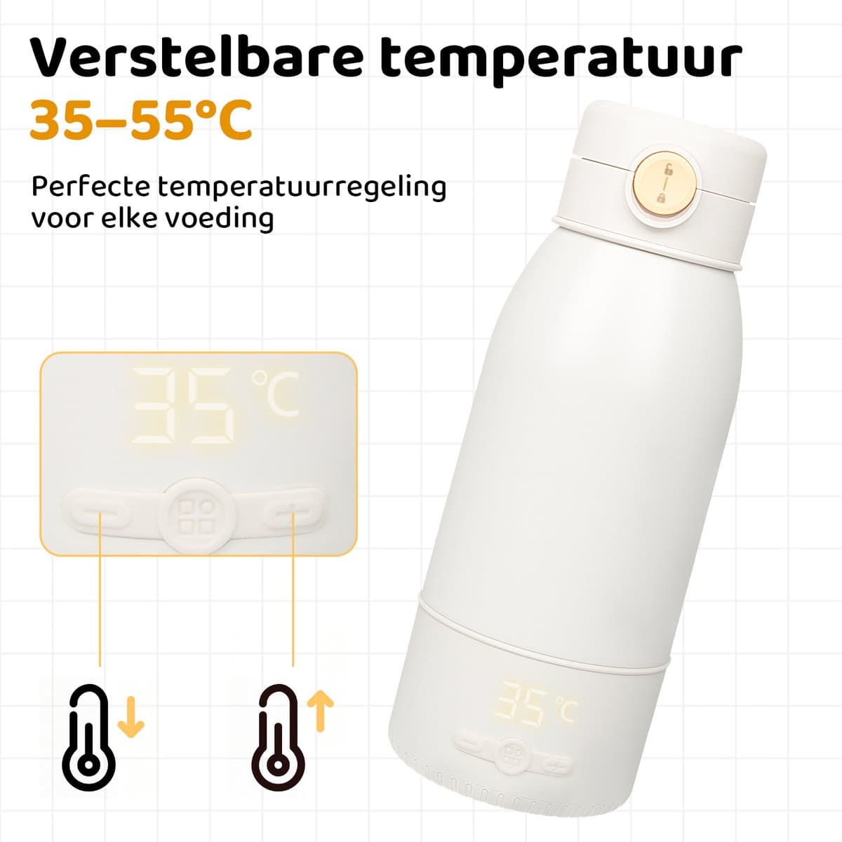 Draagbare Flessenwarmer met 10.000mAh Accu - 500ml Baby Waterwarmer - Snoerloos Gebruik - Precieze Temperatuurregeling & 24u Warmhoudfunctie - Oplaadbaar via USB-C - Kinderslot - Wit/Rvs thumbnail 2