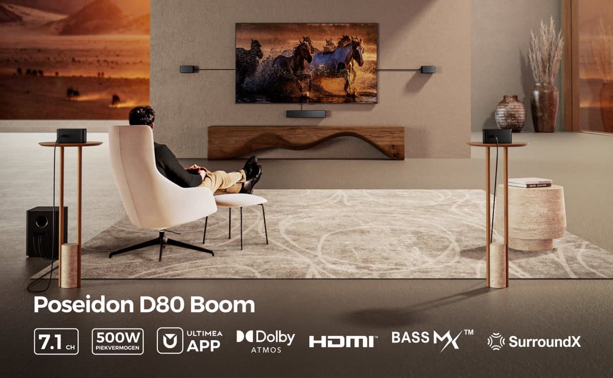 ULTIMEA Poseidon D80 Boom 7.1 Dolby Atmos soundbar met draadloze subwoofer en 4 surround speakers thumbnail 2