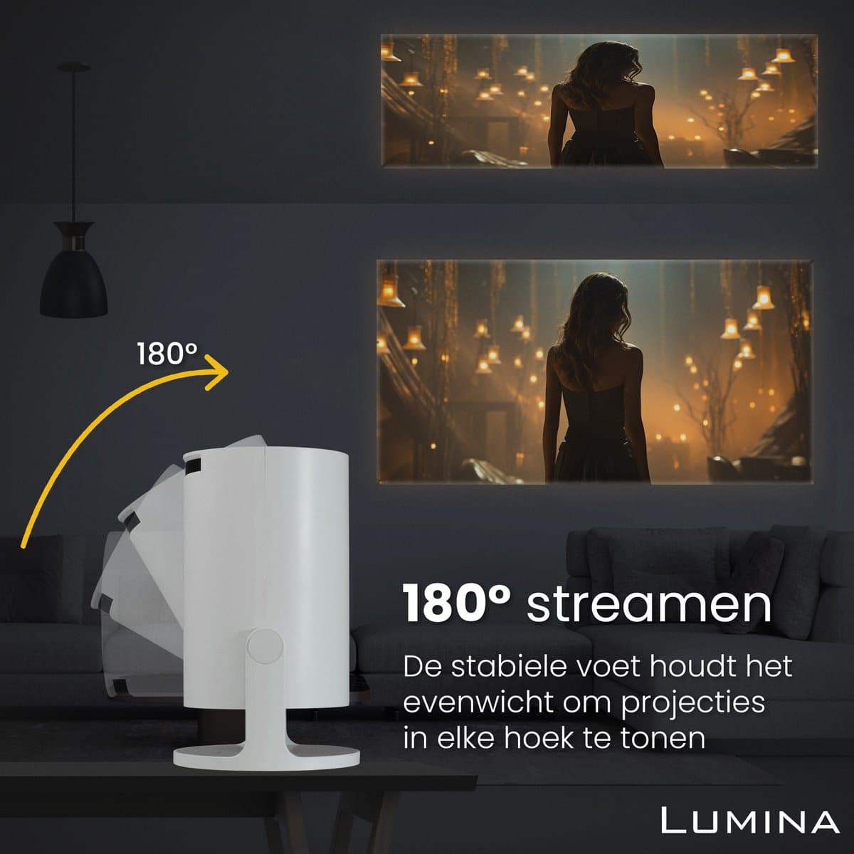Lumina® Pro Mini Beamer 2026 – Android 14 Smart Projector met Google Playstore – Thuisbioscoop – Voor iOS & Android – WiFi 6 & Bluetooth 5.4 – Wit thumbnail 3