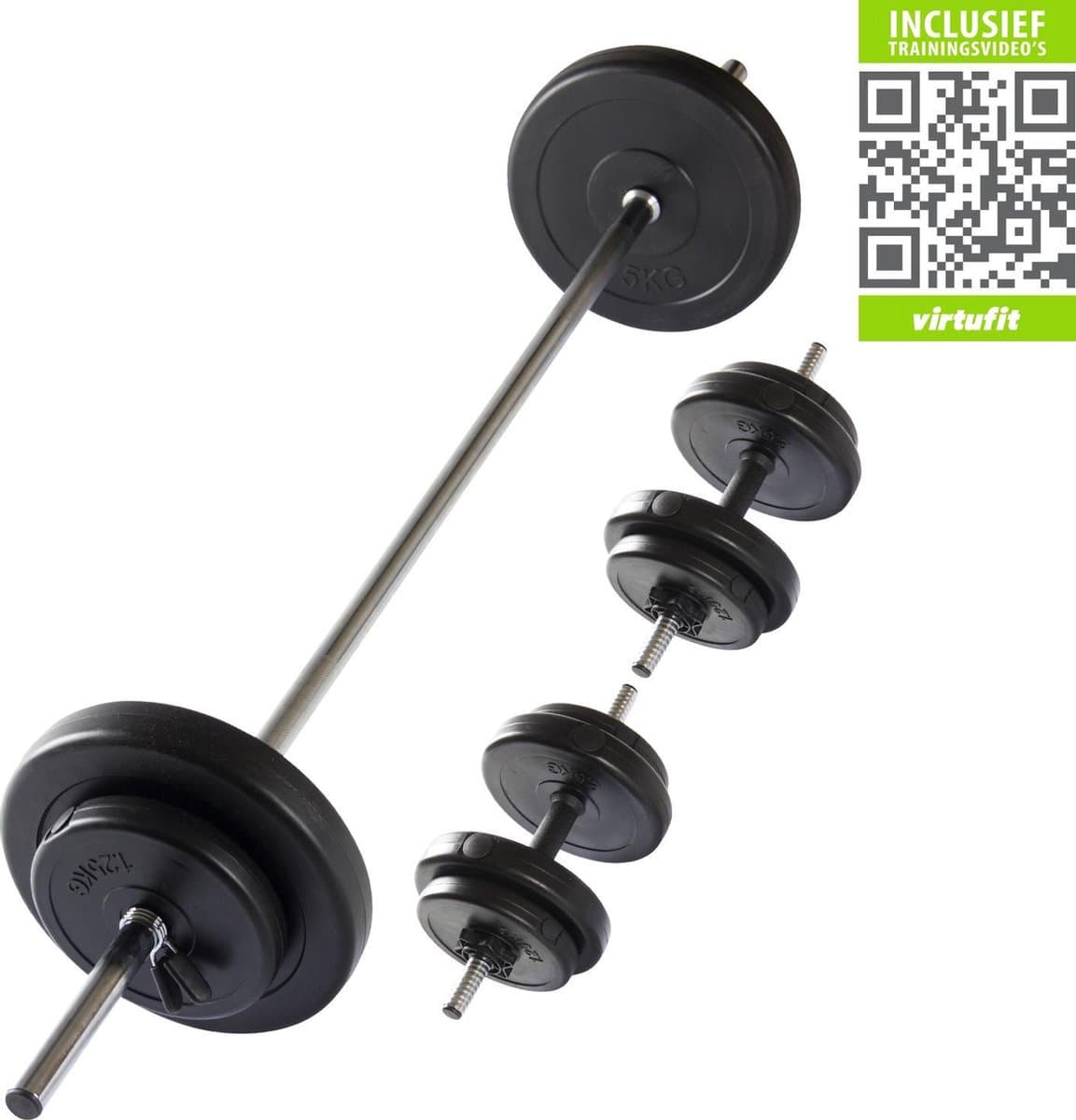 VirtuFit Verstelbare Halterset - 30,5 kg - Zwart - Fitness- Gratis Trainingsvideo's - 30 mm - Set - Dumbells - Krachttraining - Gewichten - Halterstang - Afvallen - Halters thumbnail 2