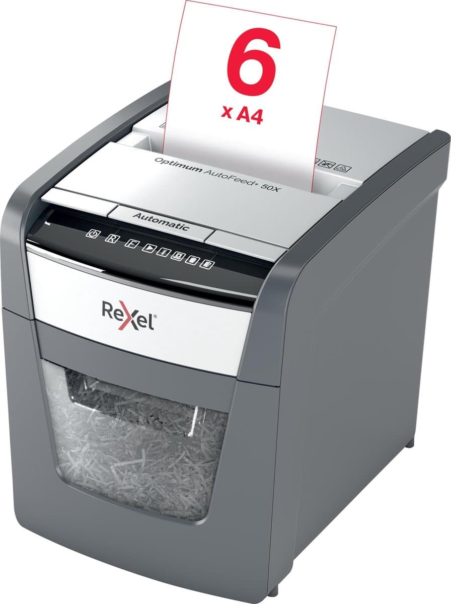 Rexel Optimum AutoFeed+ 50X Fluisterstille Papierversnipperaar - P4 Snippers - Automatische Invoer Tot 50 Vel - 20L - Zwart thumbnail 8