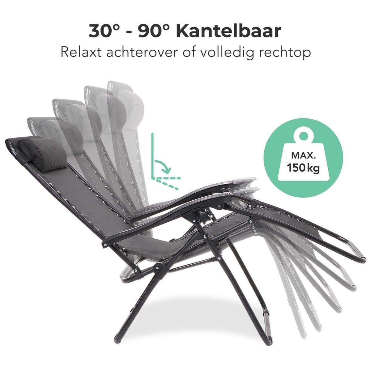 LifeGoods Opvouwbare Tuinstoelen - 2 Stuks - Ligstoel Tuin - 30°-90° Verstelbaar - Metaal - Zwart thumbnail 3
