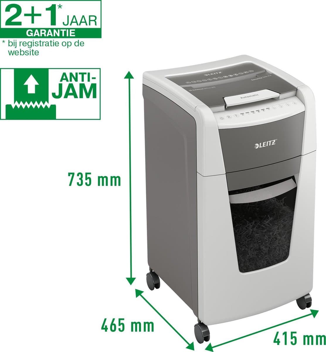 Leitz IQ Autofeed+ Office 300 Stille Papierversnipperaar - P4 Snippers - Tot 300 Vel - 60L - Wit thumbnail 6