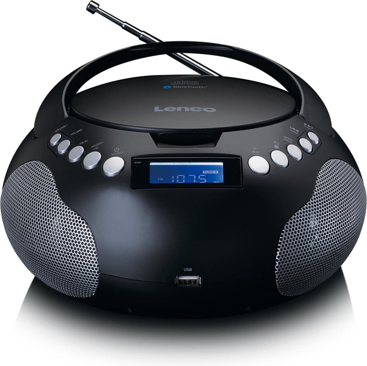Lenco SCD-331BK Draagbare CD Speler - Radio met Bluetooth, MP3 en USB - Werkt op Batterijen en Netstroom - Zwart