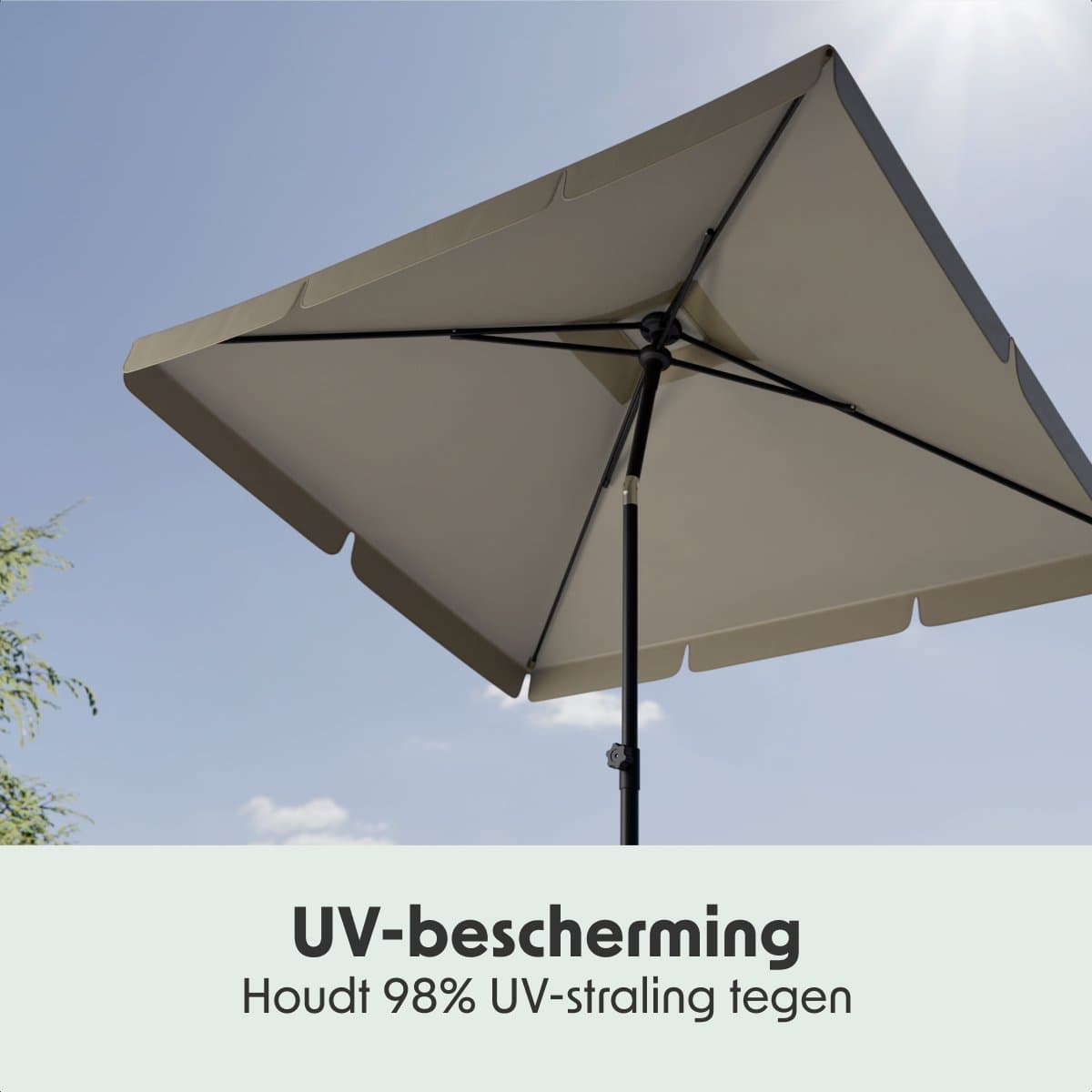 LifeGoods Parasol - Tuin - Balkonparasol - 200x125cm - 30° Kantelbaar - Waterdicht - UPF50+ - Taupe thumbnail 5