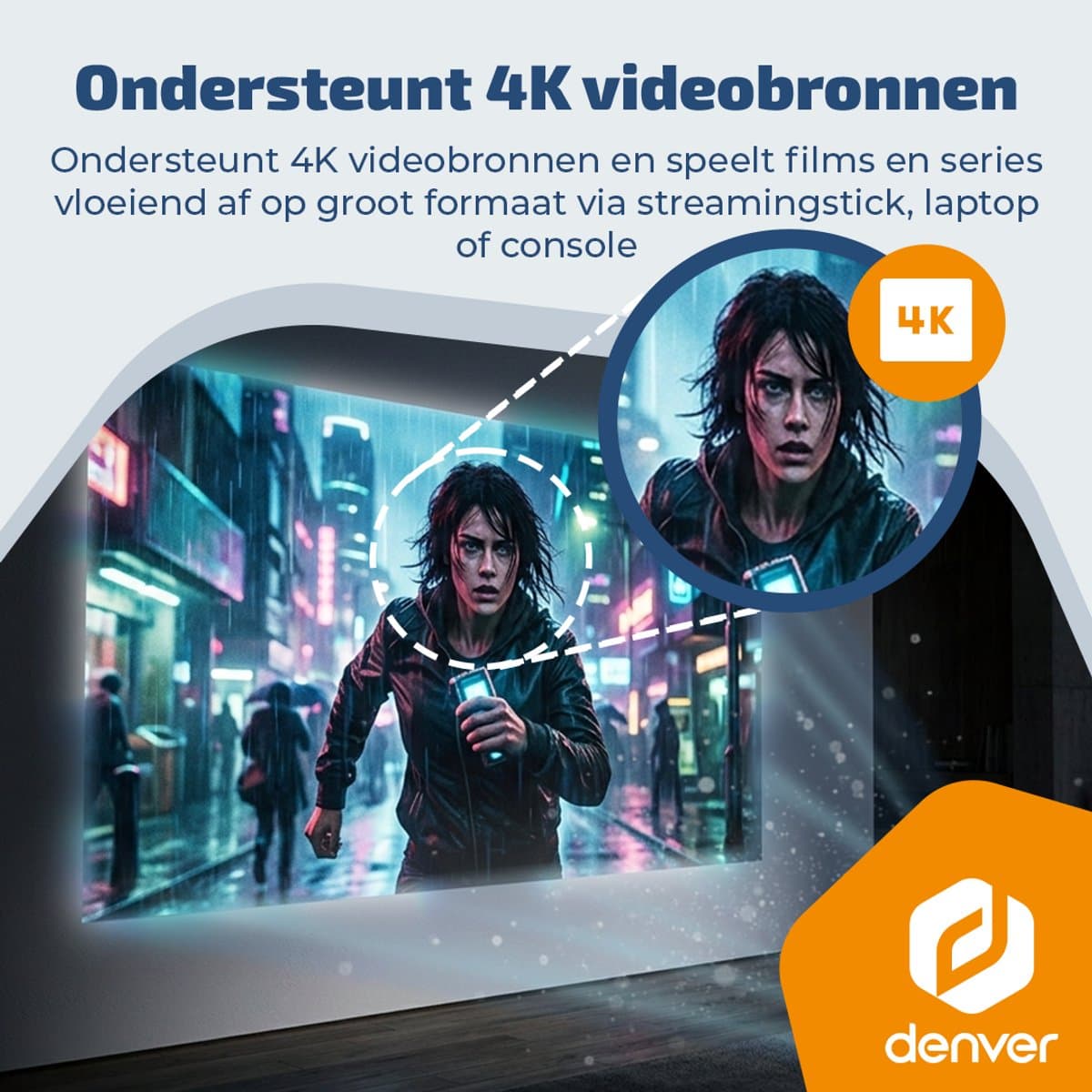 Denver Portable Beamer - 4K 3840x2160P - 150 ANSI Lumen - Projector - Ingebouwde Batterij - Thuisbioscoop - HDMI - USB-C - PR4700 thumbnail 7