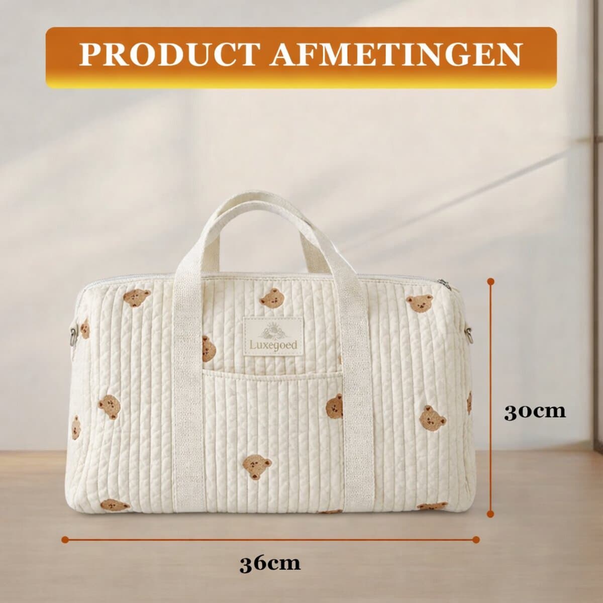 Luxegoed® Luiertas Schoudertas – Verzorgingstas voor Baby – XL Luiertas met Kinderwagenhaken & Schouderband – Beertje Design – Ruime Opbergvakken – Unisex Baby Tas thumbnail 3