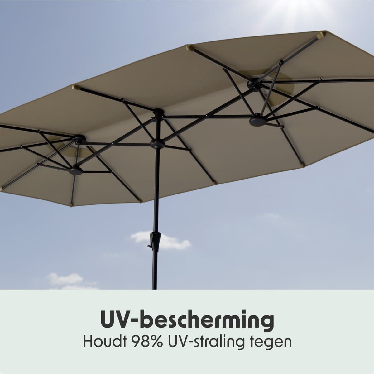 LifeGoods Dubbele Parasol - Tuin - 220x400cm - tot 8 Personen - Waterdicht - UPF50+ - Taupe thumbnail 5