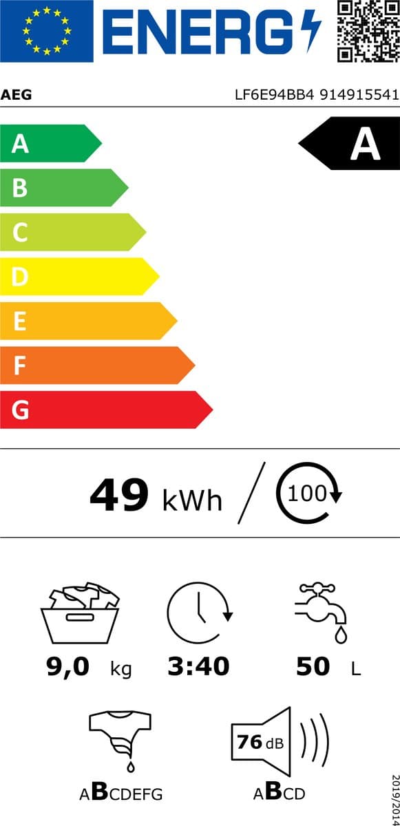 AEG LF6E94BB4 6000 ProSense® - Wasmachine - Energielabel A - 1400 toeren - 9 kg thumbnail 2