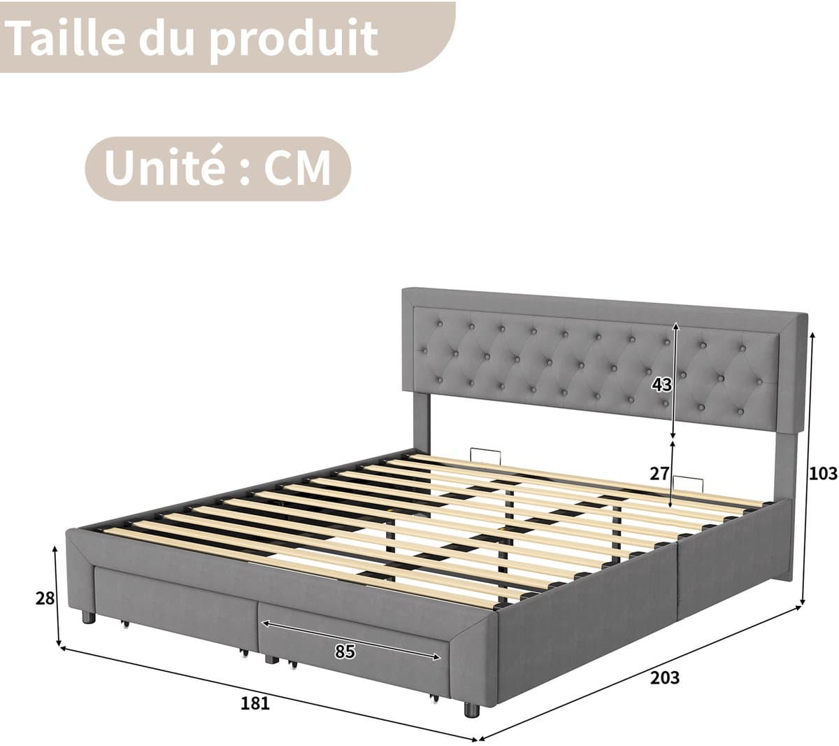 180x200 Fluwelen Opbergbed Grijs – Gaslift Tweepersoonsbed met 2 Grote Lades bij Voeteneinde & Extra Opbergruimte – Bed 180x200 thumbnail 7