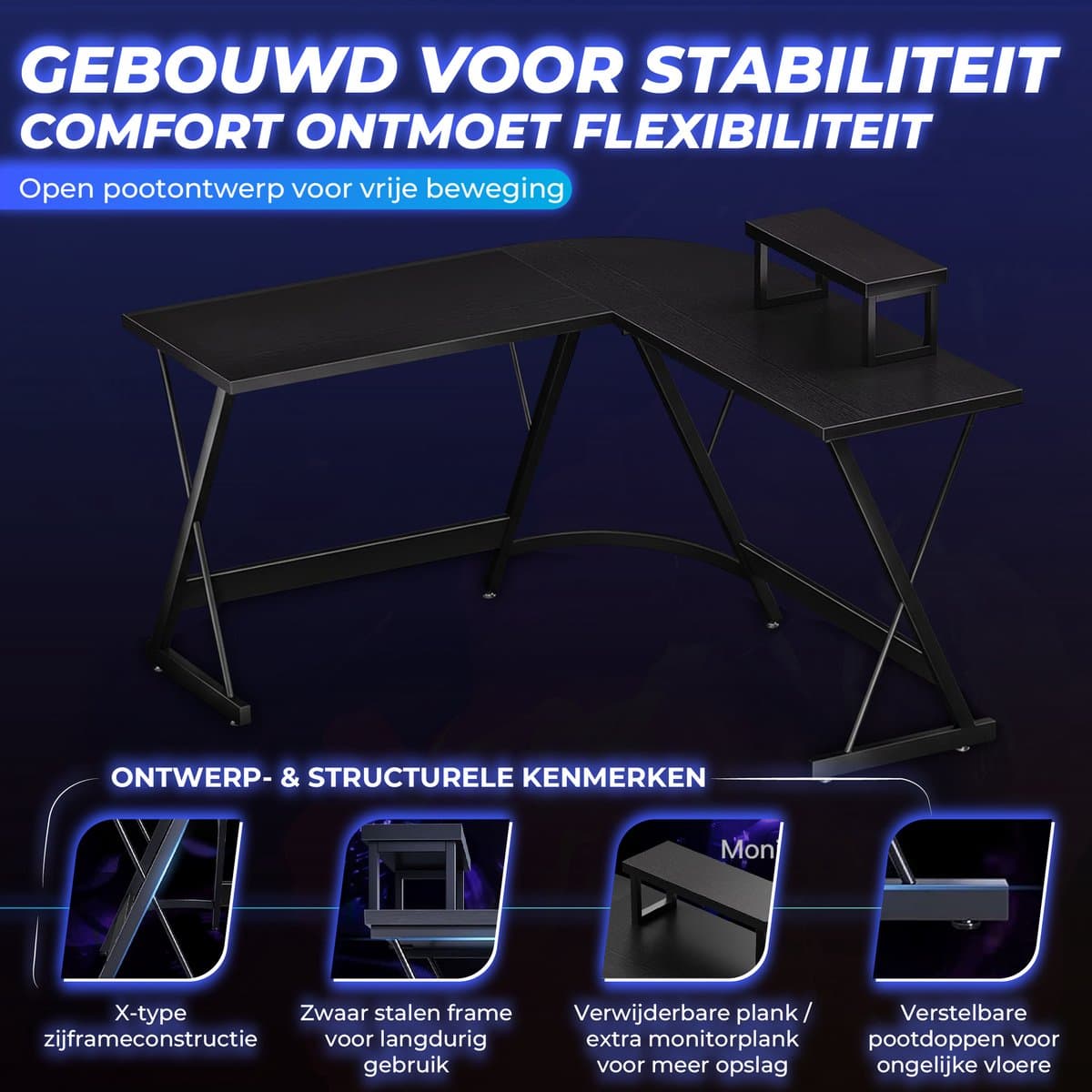 Lexorion L-Vormig Game BureauHoekbureau | Game Bureau | Game Bureau Zwart | Computerbureau – Gaming Bureau – Waterproof & Krasbestendig – Monitor Stand thumbnail 6