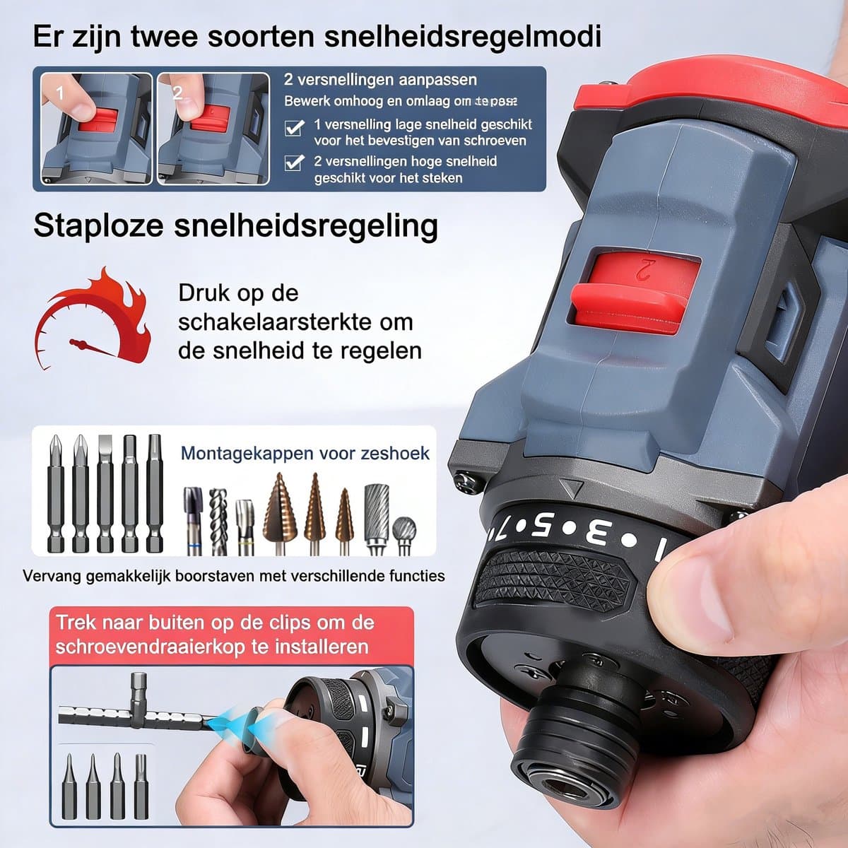 Accu Schroefmachine Borstelloos – 16.8V 45Nm – 2 Versnellingen – 2x 1300mAh Accu – LED – Starterset voor Huis & Werkplaats thumbnail 2
