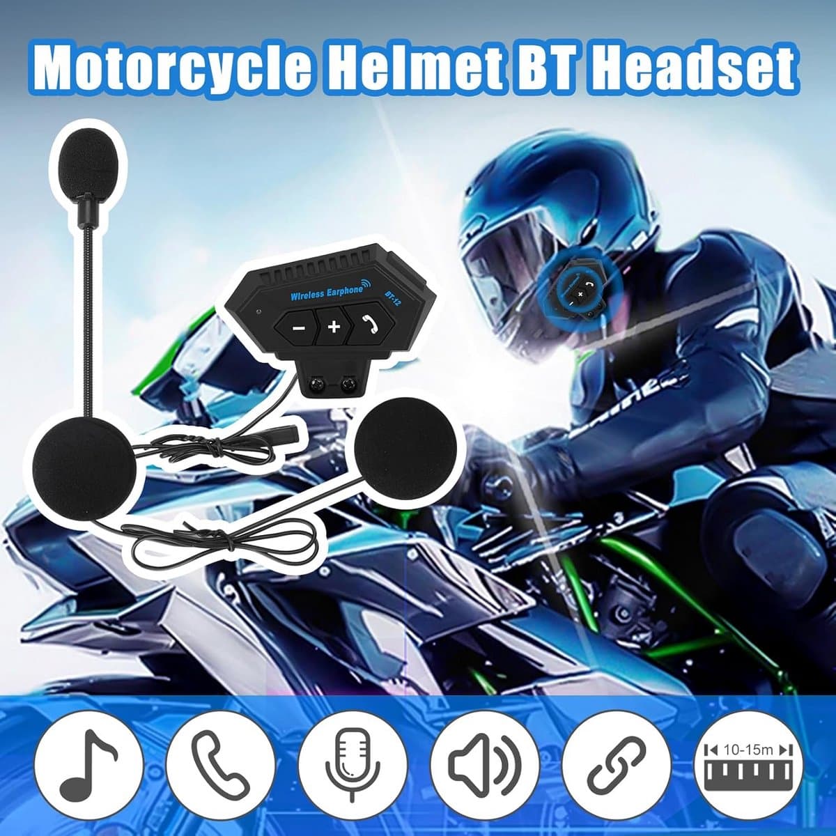Bluetooth Headset voor Motorhelm met Handsfree Bellen en Muziek thumbnail 2