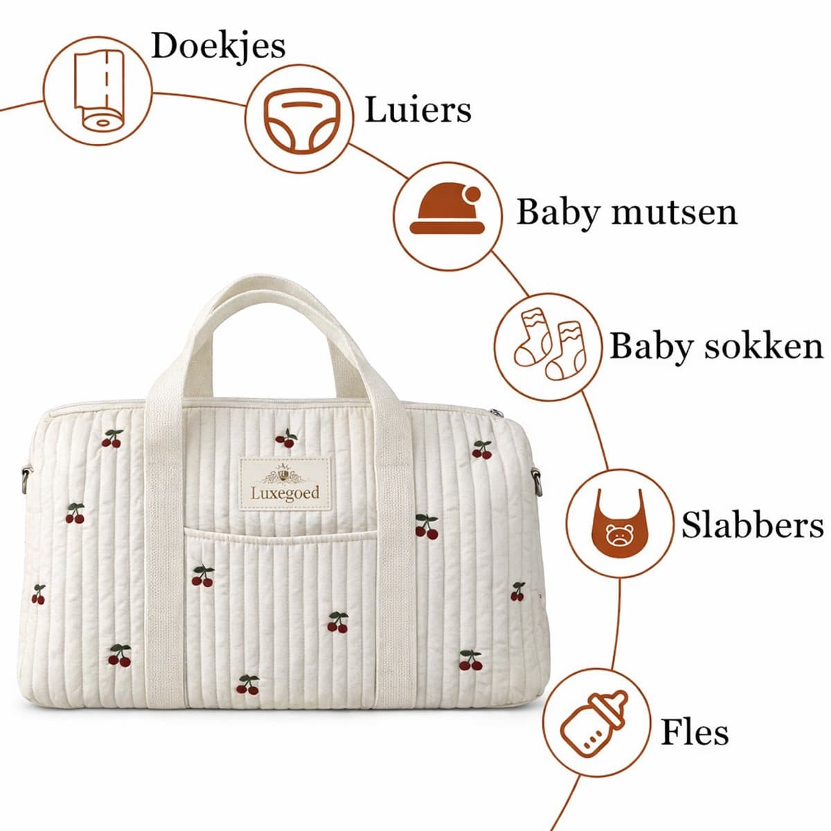 Luxegoed® Luiertas Rugzak, Verzorgingstas voor aan de kinderwagen en Buggy – Schoudertas – Kersen - XL thumbnail 6