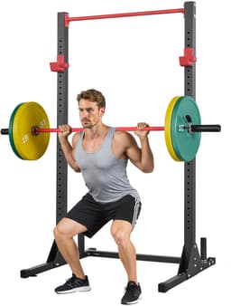 Productfoto van VEVOR Power Rack, 362,87 KG Draagvermogen, Multifunctioneel Squat Rack voor Thuisgym, Krachttrainingsapparaat met 28-Voudig Verstelbare J-Haken voor Barbell Squats, Pull-Ups en Gewichtheffen.