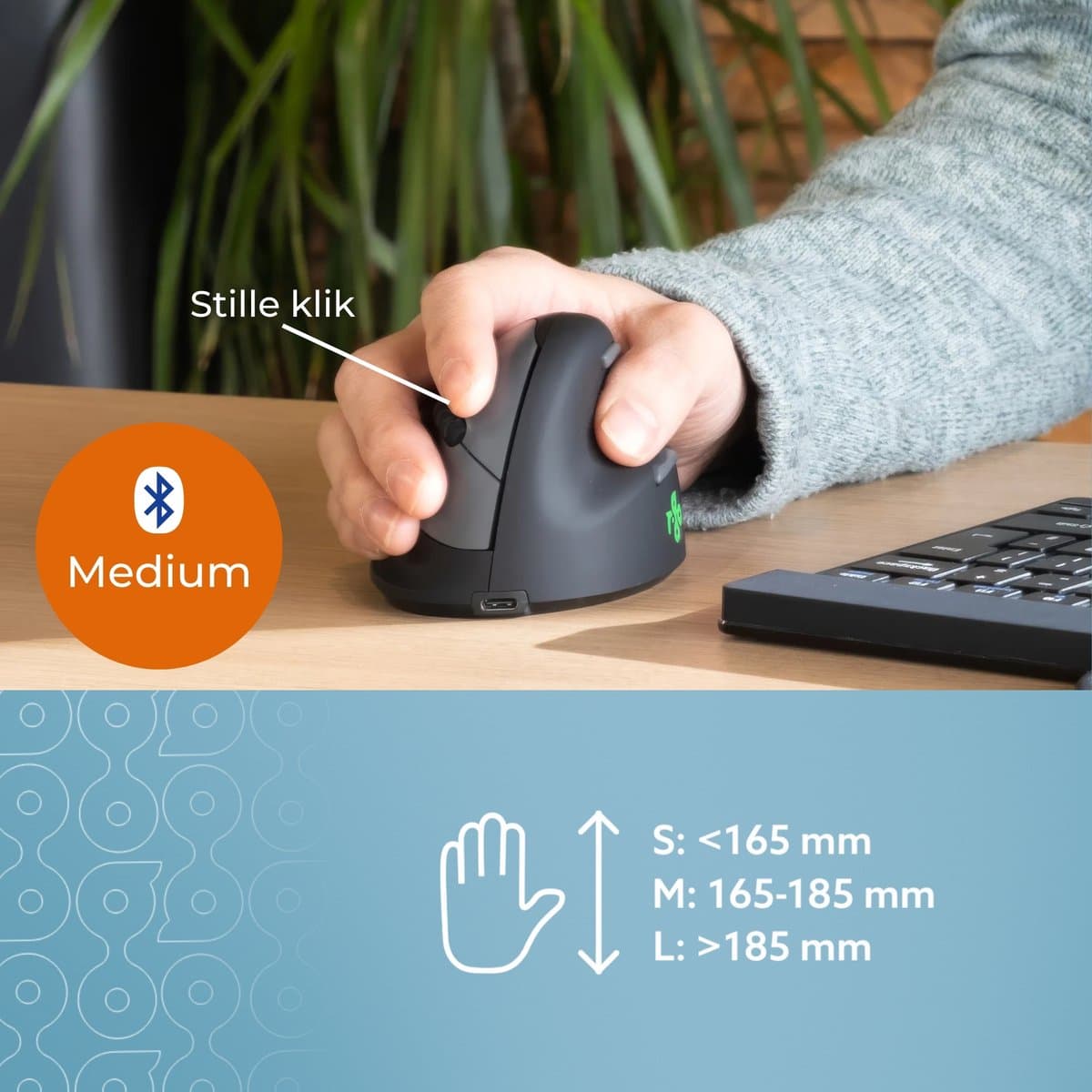 R-Go HE - Ergonomische Verticale Muis - Bluetooth - Break Software - Rechtshandig - Draadloos - Zwart thumbnail 7