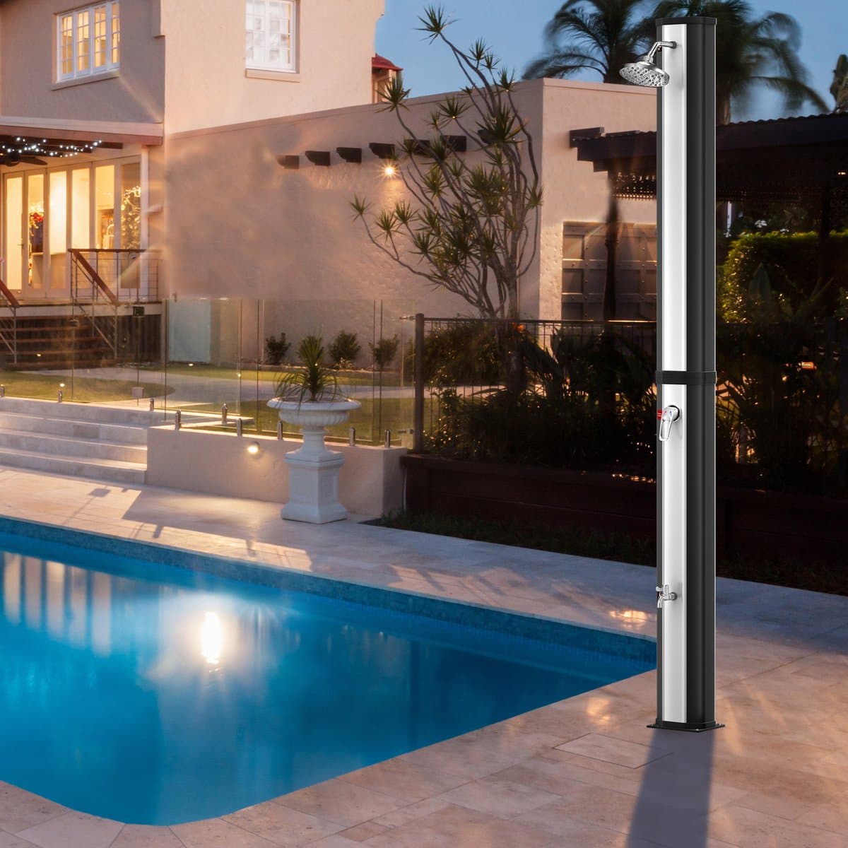 40 Liter Zonnedouche Zonder Stroom, Buitendouche Tuin Zwembad Camping met Regendouchekop en Voetdouche, Warm Water tot 60°C, Zilverkleurig – NAIZY thumbnail 3