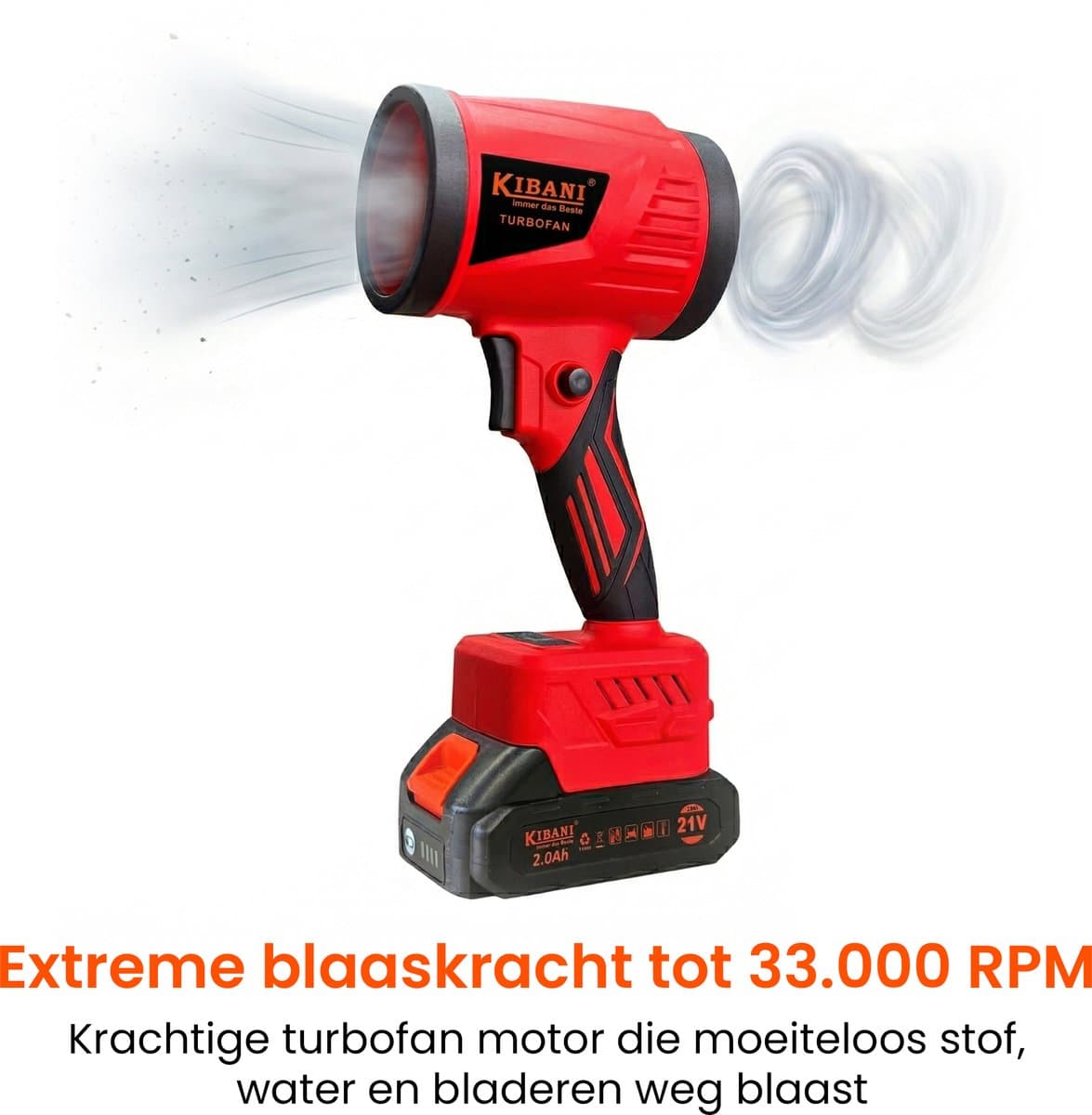 Kibani Power Blower incl. 2 Accu’s - Accu Bladblazer - Mini Bladblazer - Blower - 33.000 RPM - 21V - 2x 2000 mAh - Draadloos - Compact - Lichtgewicht - Turbo Fan - Auto Drogen - Stofblazer thumbnail 6