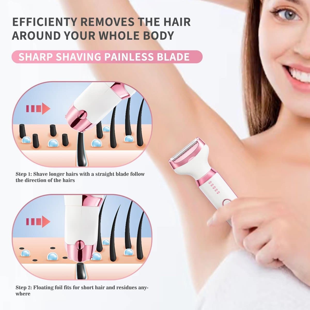 5-in-1 Elektrisch Epilator voor Vrouwen - Oplaadbare Bikinischaaf met Digitale Batterij-indicator - Verwisselbare Opzetstukken voor Gezicht, Lichaam en Intieme Zones - USB-C - Wit thumbnail 5