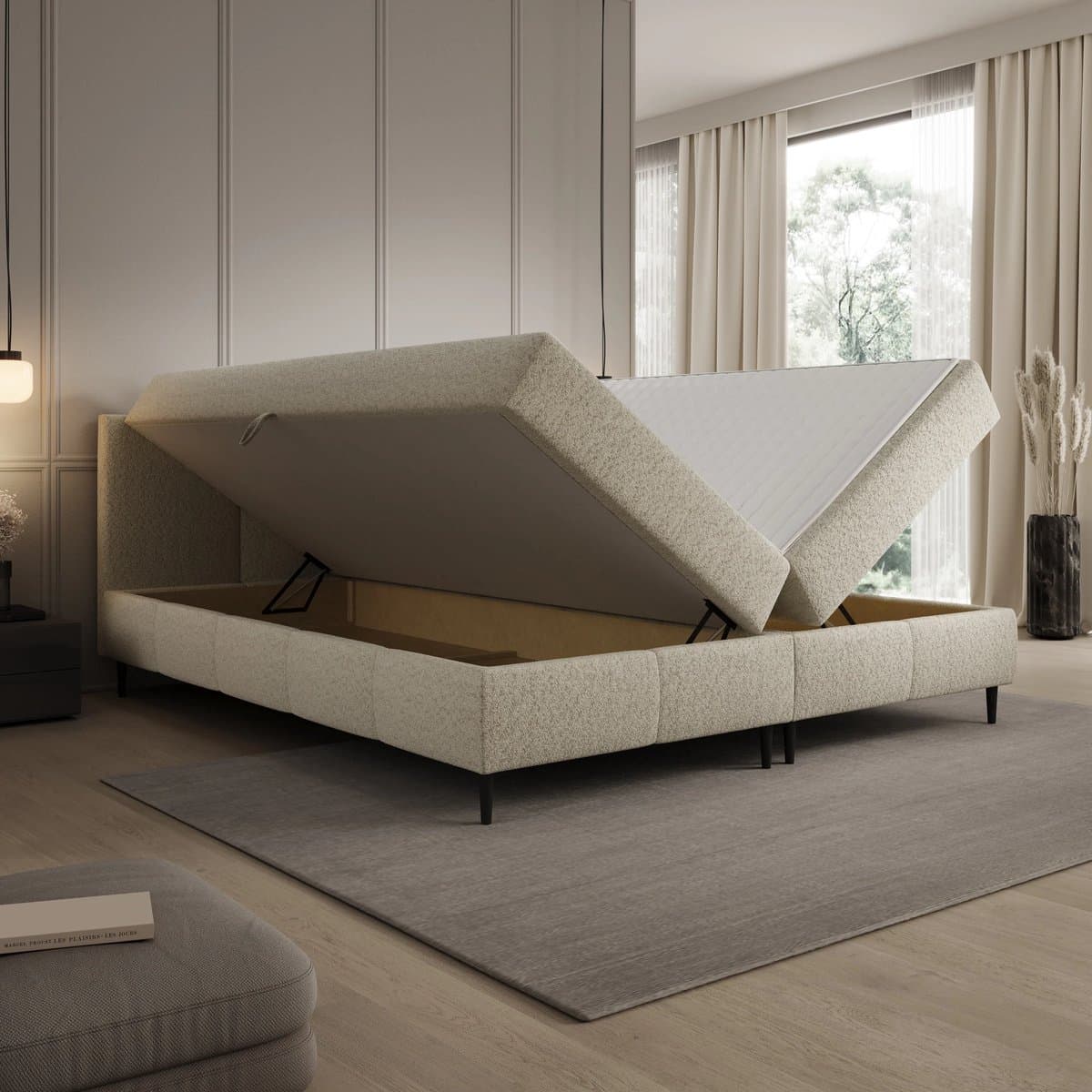 Meubella - Brisa - Boxspring met opbergruimte - Teddystof beige - 180x200 cm thumbnail 2