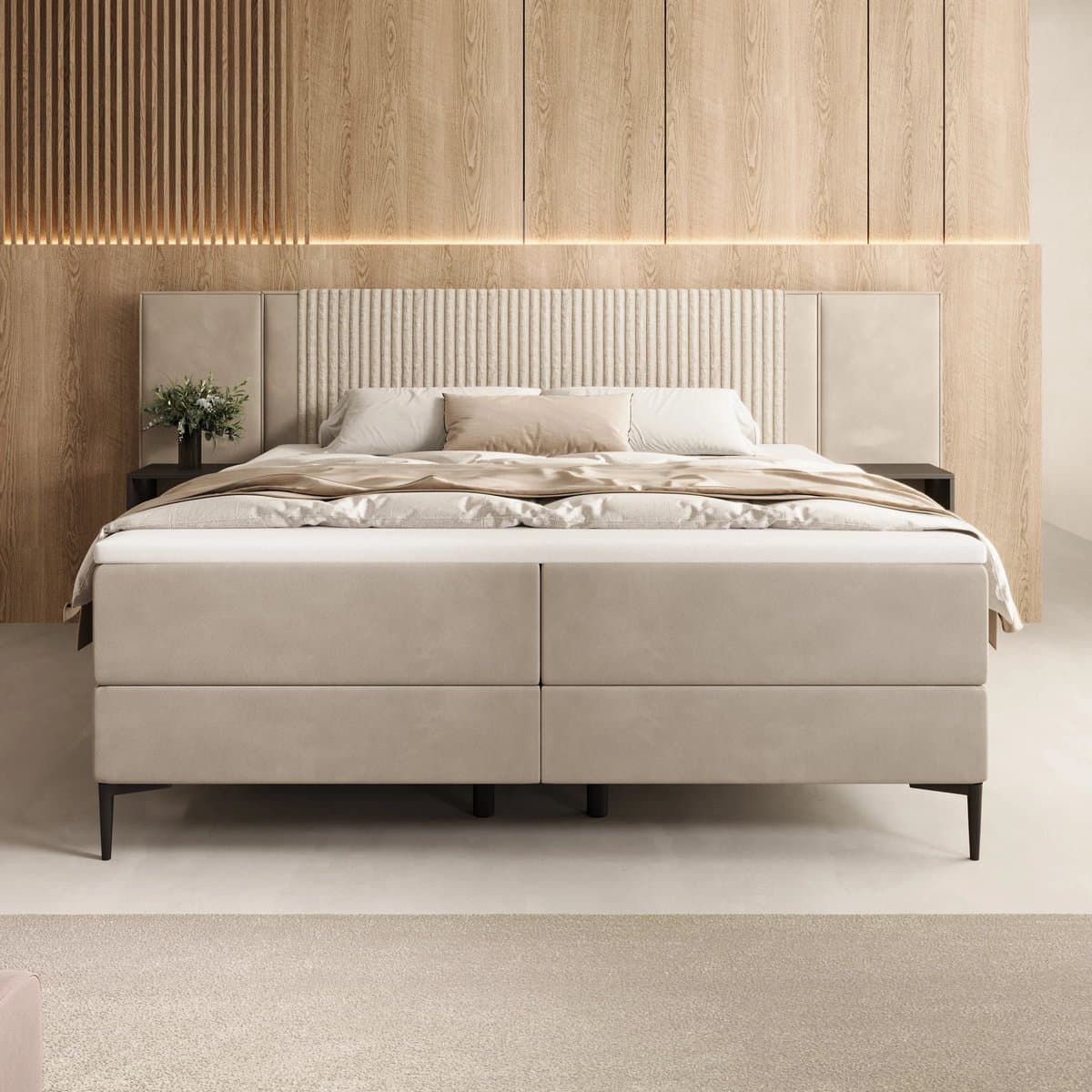 Meubella - Boyd - Boxspring met LED - Velvet beige - 180x200 cm thumbnail 3