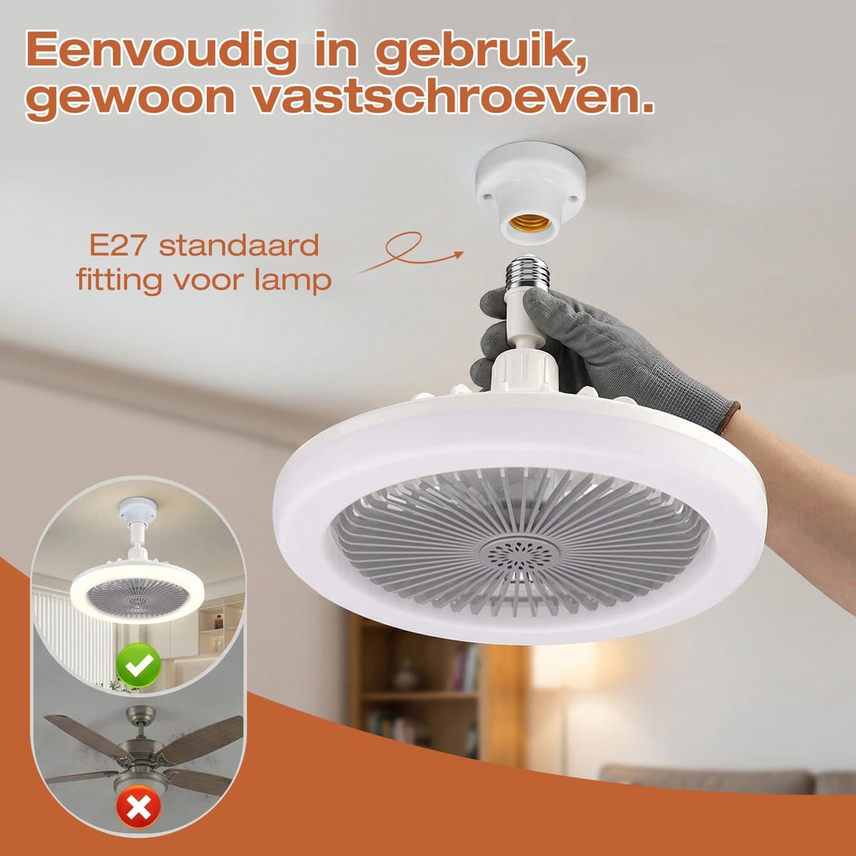 MUPOO Plafond ventilator met LED verlichting E27 Fitting met 360° Draaibaar -APP & Afstandsbediening - 3 Snelheden & Dimbaar - Mini Ventilatorlamp Ø 25cm- lamp ventilator plafond Voor Kinderkamer,Garage & Keuken -Grijs thumbnail 7