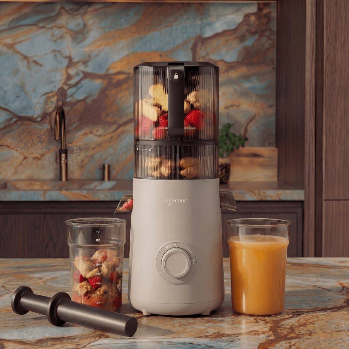 Safecourt Kitchen Slow Juicer XXL - krachtige motor [Pre-cutter & Cold-press technologie] - eenvoudige reiniging - BPA-vrij - sapcentrifuge Beige thumbnail 2