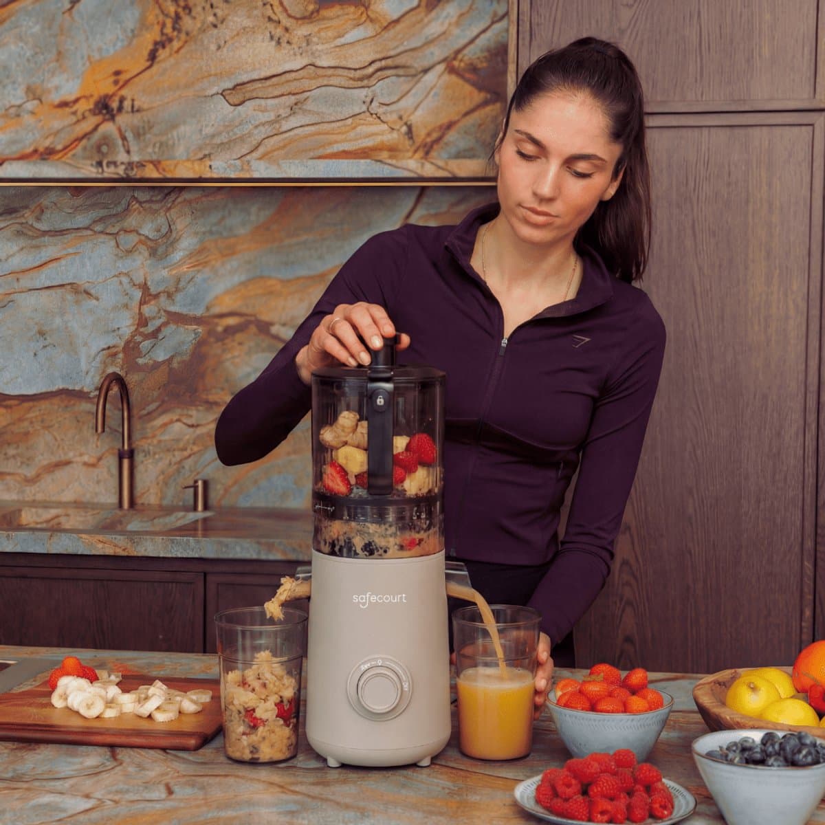 Safecourt Kitchen Slow Juicer XXL - krachtige motor [Pre-cutter & Cold-press technologie] - eenvoudige reiniging - BPA-vrij - sapcentrifuge Beige thumbnail 3