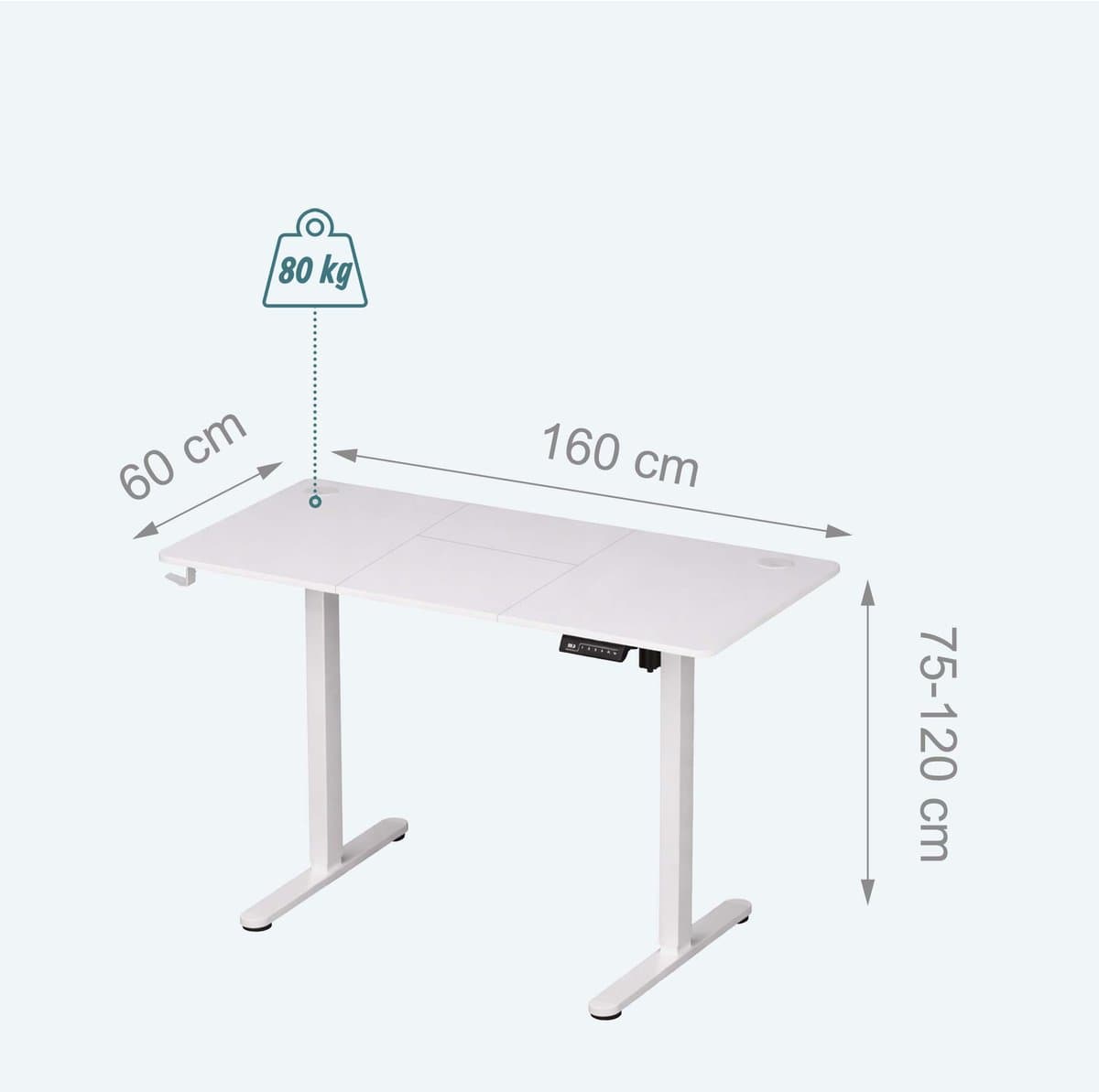 Zit sta bureau - 160 x 60 cm - hoogte verstelbaar - wit thumbnail 7