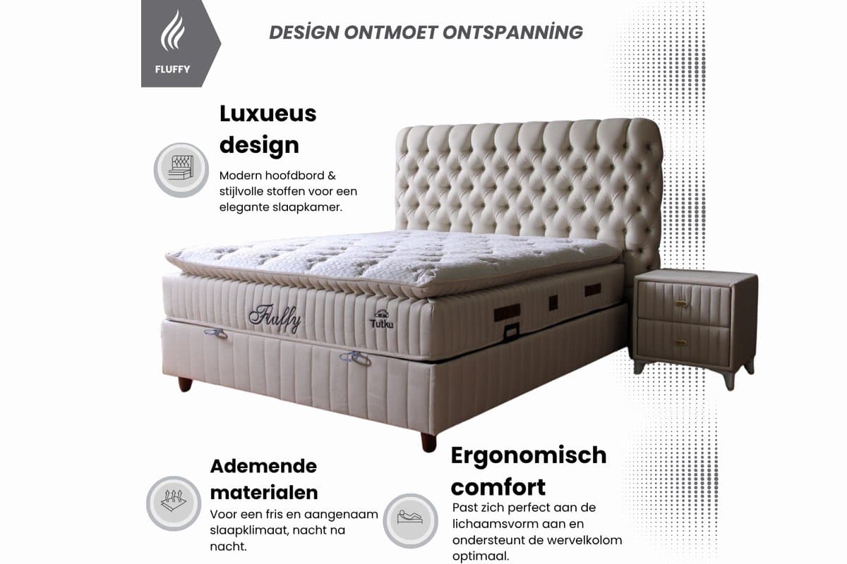 BSS Bedding Fluffy - Boxspring - Boxspring met Opbergruimte - 160x200 - Beige thumbnail 2